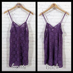 Gilligan & O'Malley Purple Stretch Lace Spaghetti Strap Chemise Nightgown L